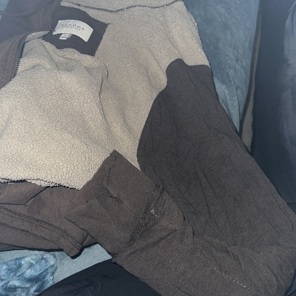 Sonoma Life + Style small brown zippered hoodie Sherpa lined jacket damaged 💕 - Picture 7 of 7